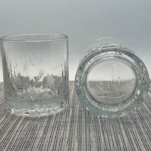 Grey Goose Vodka Rocks Glasses Set of 2 Frosted Etched Wheat Lowball Heavy Base